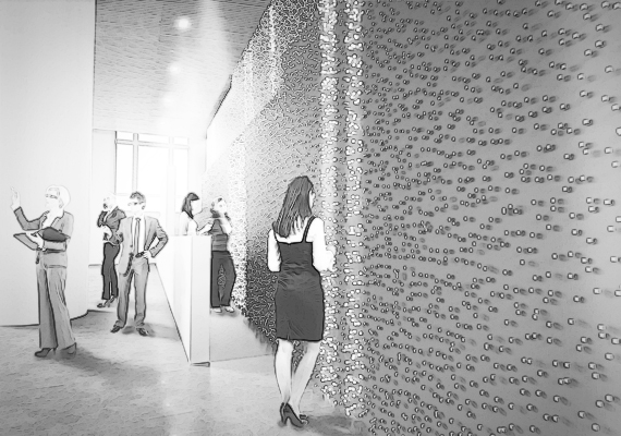 Propuesta realizada en conjunto a la artista visual Paula Ábalos para el concurso público de arte para un mural en el edificio Moneda Bicentenario. Consiste en la implementación de un muro sensible al movimiento de los pies, haciendo que columnas de LEDs se iluminen y se muevan según el desplazamiento de la persona.